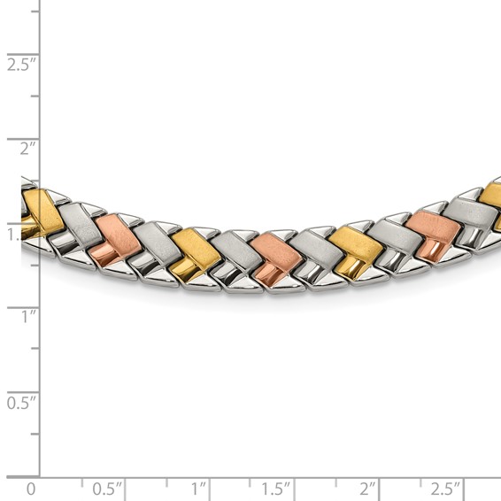 Stainless Steel Rose & Yellow IP-plated Polished & Satin Link Necklace