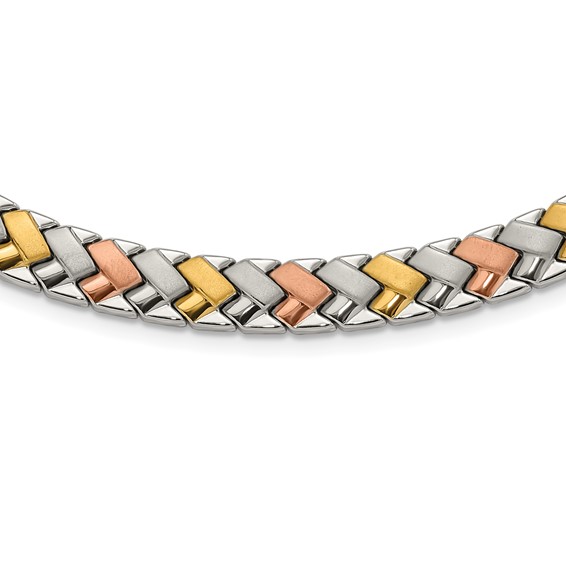 Stainless Steel Rose & Yellow IP-plated Polished & Satin Link Necklace