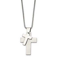 Chisel Stainless Steel Brushed and Polished Double Cross Pendant on a Box Chain Necklace - 24in view 3