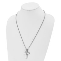 Chisel Stainless Steel Brushed and Polished Double Cross Pendant on a Box Chain Necklace - 24in view 4