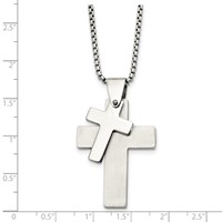Chisel Stainless Steel Brushed and Polished Double Cross Pendant on a Box Chain Necklace - 24in view 5