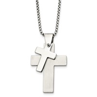 Chisel Stainless Steel Brushed and Polished Double Cross Pendant on a Box Chain Necklace - 24in view 1
