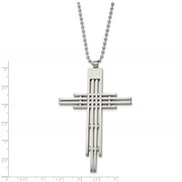Chisel Stainless Steel Brushed and Polished Cross Pendant on a Ball Chain Necklace, 24" view 3