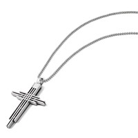 Chisel Stainless Steel Brushed and Polished Cross Pendant on a Ball Chain Necklace, 24" view 5
