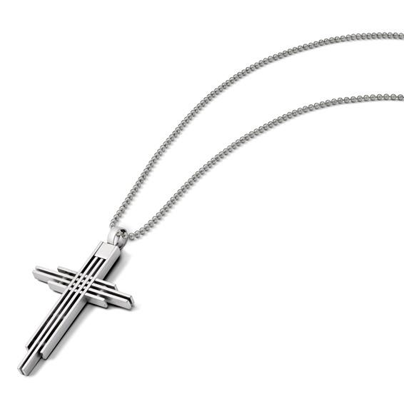 Chisel Stainless Steel Brushed and Polished Cross Pendant on a 24 inch Ball Chain Necklace