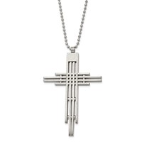 Chisel Stainless Steel Brushed and Polished Cross Pendant on a Ball Chain Necklace, 24" view 1