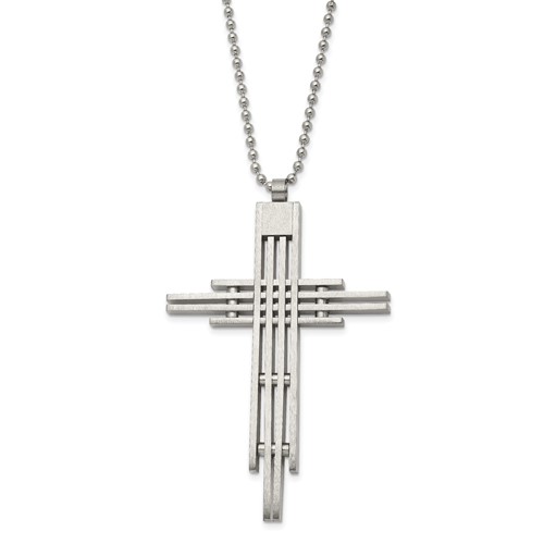 Chisel Stainless Steel Brushed and Polished Cross Pendant on a Ball Chain Necklace, 24"