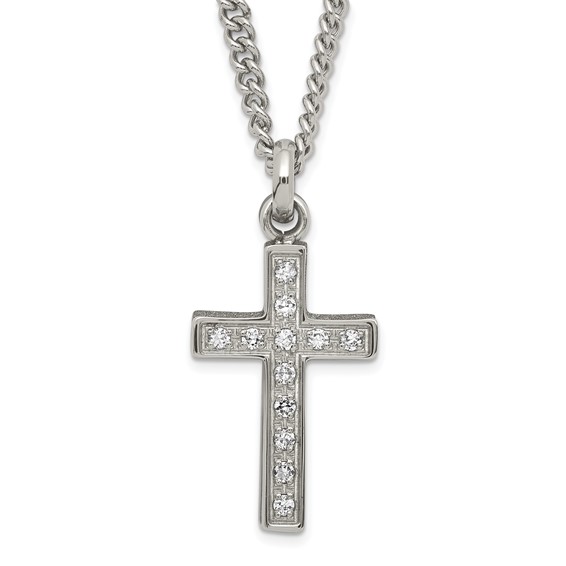 Stainless Steel Laser-cut & CZ Crosses Pendant Necklace