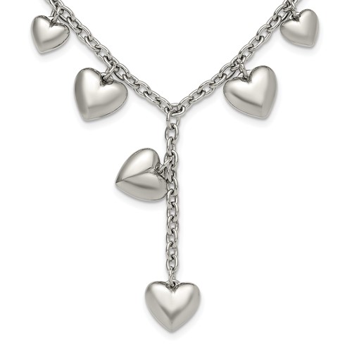 Chisel Stainless Steel Polished Hearts on a Cable Chain Necklace, 18"