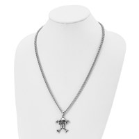Chisel Stainless Steel Antiqued and Polished Skull and Crossbones Pendant on a Curb Chain Necklace, 24" view 4