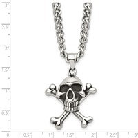 Chisel Stainless Steel Antiqued and Polished Skull and Crossbones Pendant on a Curb Chain Necklace, 24" view 5