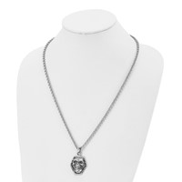 Chisel Stainless Steel Antiqued and Polished Skull Pendant on a Cable Chain Necklace, 24" view 4