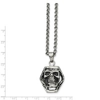 Chisel Stainless Steel Antiqued and Polished Skull Pendant on a Cable Chain Necklace, 24" view 5