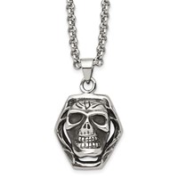 Chisel Stainless Steel Antiqued and Polished Skull Pendant on a Cable Chain Necklace, 24" view 1