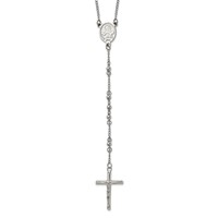 Chisel Stainless Steel Polished 4mm Beaded Rosary Necklace, 25" view 1