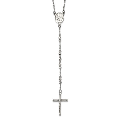Chisel Stainless Steel Polished 4mm Beaded Rosary Necklace, 25"
