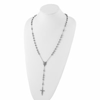 Chisel Stainless Steel Polished 6mm Beaded Rosary Necklace, 29.5" view 4