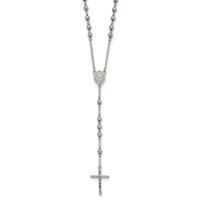 Chisel Stainless Steel Polished 6mm Beaded Rosary Necklace, 29.5" view 1