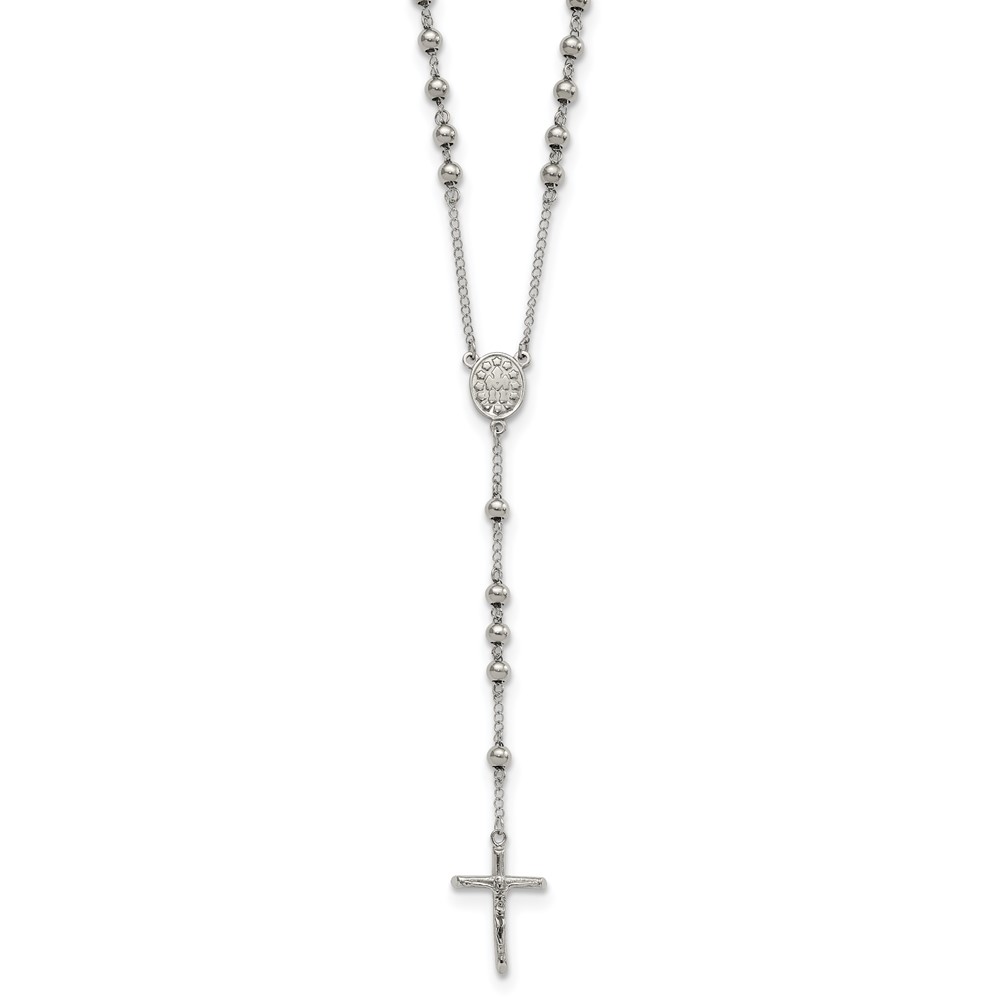 Stainless Steel Polished 6mm Beaded 29.5in Rosary Necklace