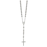 Chisel Stainless Steel Polished 8mm Beaded Rosary Necklace, 32.5" view 3