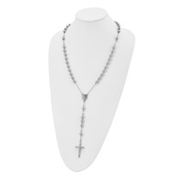 Chisel Stainless Steel Polished 8mm Beaded Rosary Necklace, 32.5" view 4