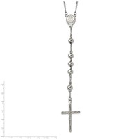 Chisel Stainless Steel Polished 8mm Beaded Rosary Necklace, 32.5" view 5