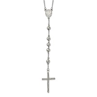 Chisel Stainless Steel Polished 8mm Beaded Rosary Necklace, 32.5" view 1