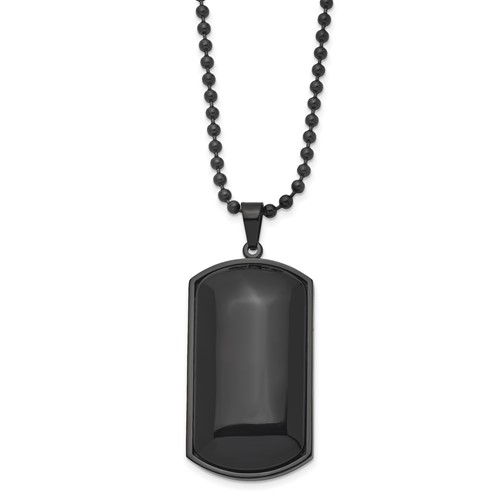 Chisel Stainless Steel Brushed Black IP-plated Necklace with Black Agate Dog Tag on a Ball Chain, 30"