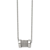 Stainless Steel Brushed and Polished Wire Barrel Necklace, 24" view 3
