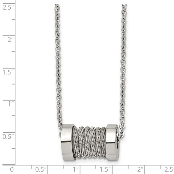 Stainless Steel Brushed and Polished Wire Barrel 24in Necklace
