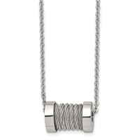 Stainless Steel Brushed and Polished Wire Barrel Necklace, 24" view 1