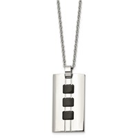 Stainless Steel Brushed & Polished Black IP-plated Rectangle Necklace, 24" view 3