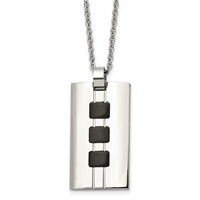 Stainless Steel Brushed & Polished Black IP-plated Rectangle Necklace, 24" view 1