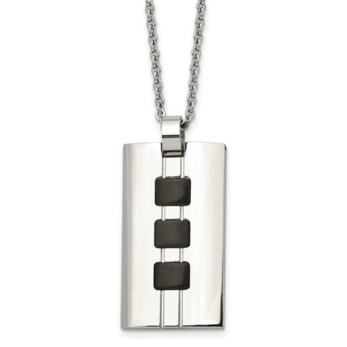 Stainless Steel Brushed & Polished Black IP-plated Rectangle Necklace, 24"