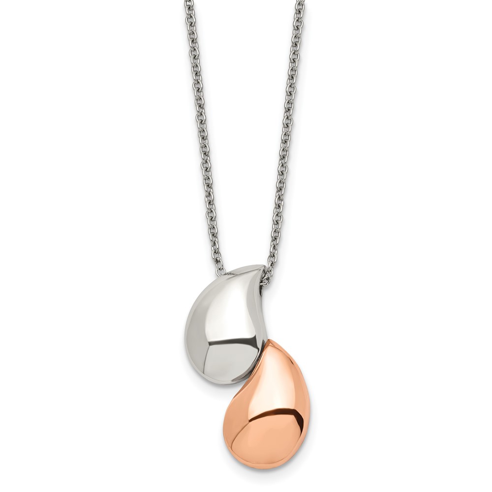 Chisel Stainless Steel Polished Rose IP-plated Teardrops Pendant on an Cable Chain Necklace, 18"