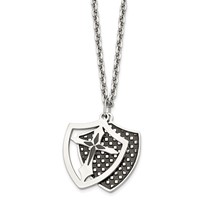 Stainless Steel Polished Black IP-plated Moveable Shield Necklace, 22" view 3