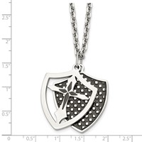 Stainless Steel Polished Black IP-plated Moveable Shield Necklace, 22" view 5
