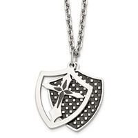 Stainless Steel Polished Black IP-plated Moveable Shield Necklace, 22" view 1