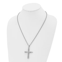 Chisel Stainless Steel Polished and Textured Necklace with Cable Cross Pendant on a Rope Chain, 22" view 4