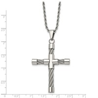 Chisel Stainless Steel Polished and Textured Necklace with Cable Cross Pendant on a Rope Chain, 22" view 3