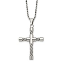 Chisel Stainless Steel Polished and Textured Necklace with Cable Cross Pendant on a Rope Chain, 22" view 1