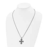 Stainless Steel Antiqued and Brushed Necklace with Black Agate Cross, 24" view 4