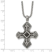 Stainless Steel Antiqued and Brushed Necklace with Black Agate Cross, 24" view 5