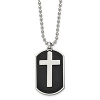 Chisel Stainless Steel Polished Black IP-plated 2 Piece Cross Dog Tag on a 24 Inch Ball Chain Necklace view 1