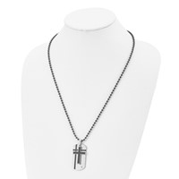 Chisel Stainless Steel Brushed Necklace with Enamel and CZ 2 Piece Cross Dog Tag on a Ball Chain, 24" view 4