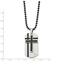 Chisel Stainless Steel Brushed Necklace with Enamel and CZ 2 Piece Cross Dog Tag on a Ball Chain, 24" view 3