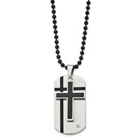 Chisel Stainless Steel Brushed Necklace with Enamel and CZ 2 Piece Cross Dog Tag on a Ball Chain, 24" view 1