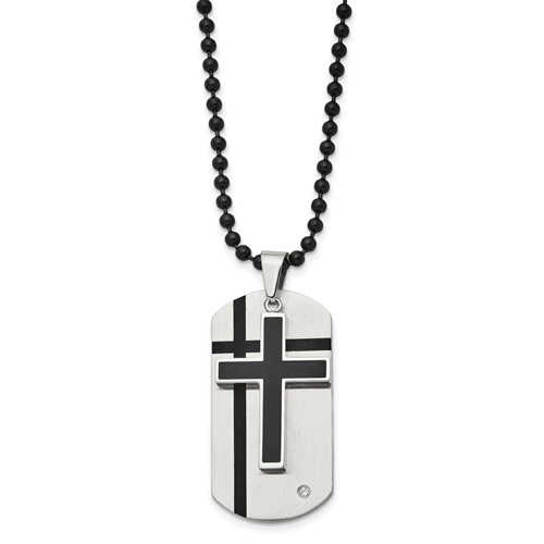 Chisel Stainless Steel Brushed Necklace with Enamel and CZ 2 Piece Cross Dog Tag on a Ball Chain, 24"