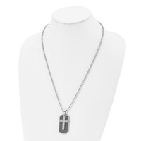 Chisel Stainless Steel Polished Black and Grey Carbon Fiber Inlay 2 Piece Cross Dog Tag on a Ball Chain Necklace, 24" view 4
