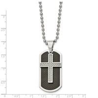 Chisel Stainless Steel Polished Black and Grey Carbon Fiber Inlay 2 Piece Cross Dog Tag on a Ball Chain Necklace, 24" view 3